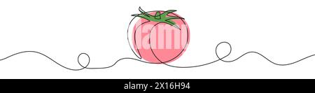 Continuous editable drawing of tomato icon. Red tomato symbol in one line style. Stock Vector
