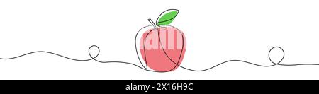 Continuous editable drawing of apple icon. Red apple symbol in one line style. Stock Vector