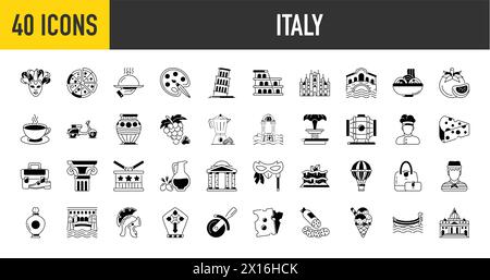 Italy icons set. Tourism and culture, thin design. Symbols of the country. isolated vector illustration. Stock Vector