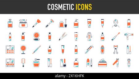 Cosmetics icon vector set. makeup illustration sign collection. woman beauty symbol. Stock Vector