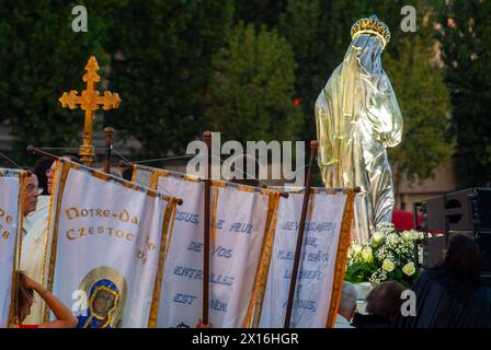 Paris, France, Crowd People, Marching, Catholic Holiday Tradition, VIrgin Mary Ascension Day, AUgust 15, Notre Dame Procession, Stock Photo