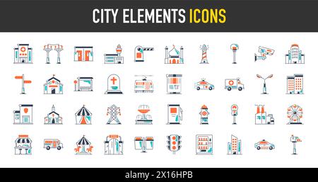 City elements Icons bundle. Premium style Icon. Vector illustration Stock Vector