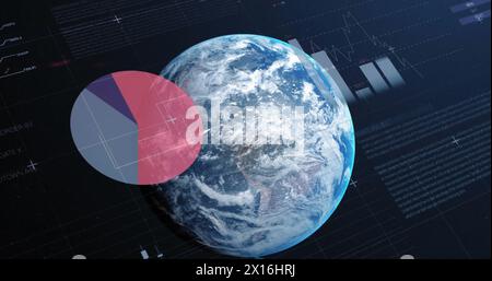 Image of statistical data processing and globe of digital icons against ...