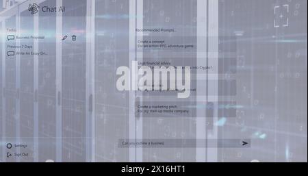 Chat ai logo and conversation text computer server room Stock Photo