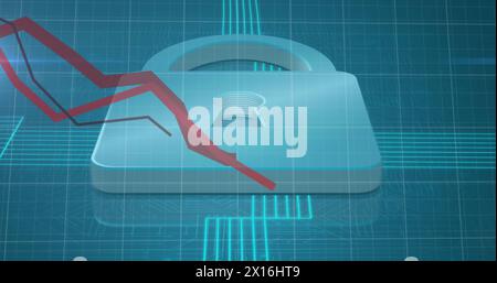 Image of statistical data processing over security padlock icon and microprocessor connections Stock Photo