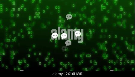 Image of speech bubbles and binary codes over green background Stock Photo