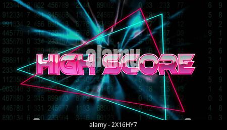 Image of high score text over neon pattern Stock Photo