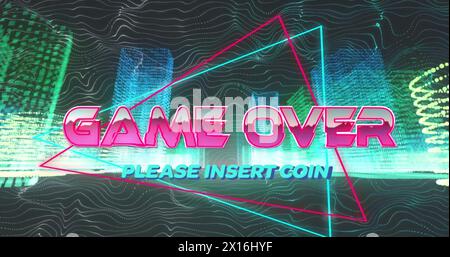 Image of game over text over neon pattern Stock Photo