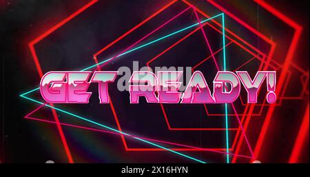 Image of get ready text over neon pattern Stock Photo