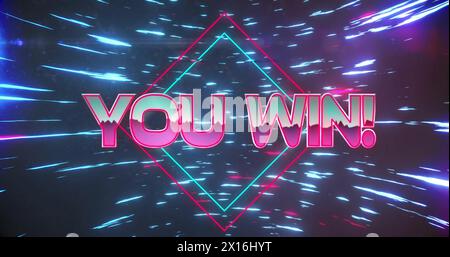 Image of you win text over neon pattern background Stock Photo