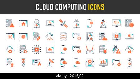 Cloud computing web icons. Cloud technology, data center, connection network, digital service, database platform, collection. Vector illustration Stock Vector