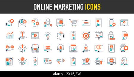 Online Marketing thin icons set. Web Development and Optimization icon. Vector illustration Stock Vector