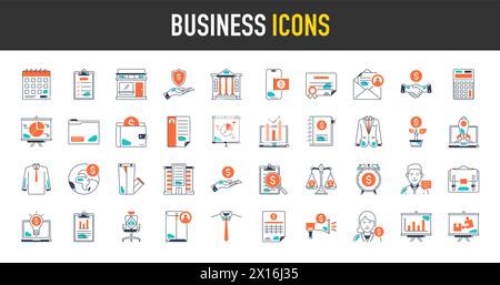 Set of Business icons. Business and Finance web icons premium style. Money, bank, contact, infographic. Icon collection. Vector illustration. Stock Vector