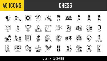 Simple Set of Chess Related Vector Icons. Contains such Icons as Queen, Strategy, Checkmate and more. Stock Vector