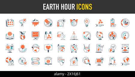 Climate change, ecology, green energy, park and weather icon set. Containing global warming, renewable energy, greenhouse, melting ice, pollution Stock Vector