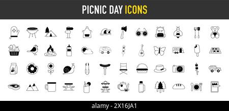 Picnic and outdoor icon vector illustration set Stock Vector