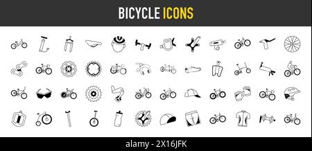 Bicycle, cyclists icons set. Bicycle ride, icon collection. Stock Vector