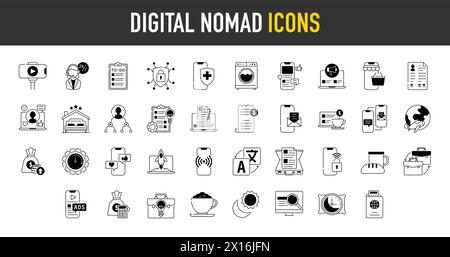 Set of digital nomad Icons. Simple art style icons pack. Vector illustration Stock Vector