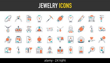 Simple Set of Jewelry Related Vector Icons. Contains such Icons as Earrings, Body Cross, Engagement Ring and more. Stock Vector