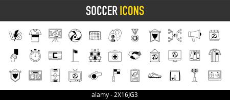 Set of football soccer icons. Thin style icons Pack. Vector Illustration Stock Vector