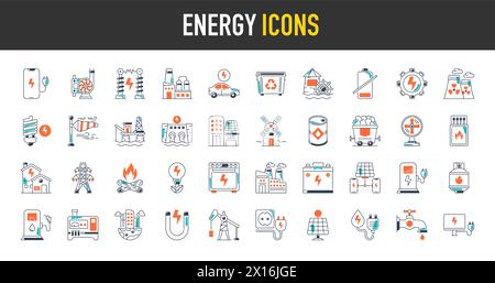 Set of green energy icons. Icons for renewable energy, green technology. Design elements for you projects. Vector illustration Stock Vector