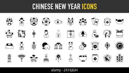 Lunar year icons. Chinese new year icon. Vector illustration Stock Vector