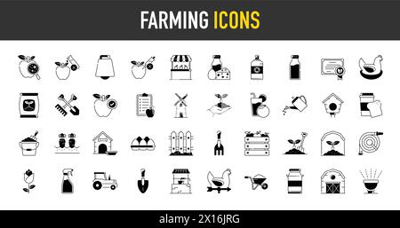 Farm, Farming, Agriculture - Web icon set. Contains such Icons as Greenhouse, Haystack, Harvest and more. Icons collection. Simple vector illustration Stock Vector