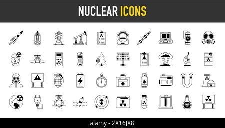 Energy and nuclear related icon set. Electricity and weapon vector icons. Stock Vector