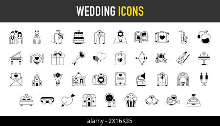 Collection of wedding icon set - Premium style vector illustration Stock Vector
