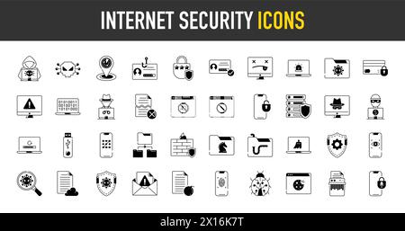 Set of 40 icons related to internet security, IOT, internet of things, smart house, innovation. Icon collection vector illustration. Stock Vector