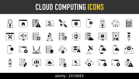 Cloud computing web icons. Cloud technology, data center, connection network, digital service, database platform, collection. Vector illustration Stock Vector