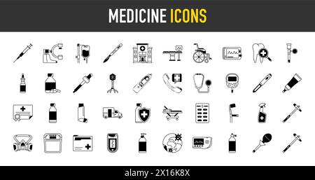 Simple Set of Medicine Related Vector Line Icons. Contains such Icons as Gel, Inhaler, Prescription, Syrup and more. Stock Vector