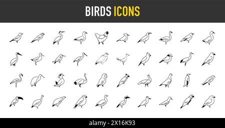 Set of birds Icons. Simple art style icons pack. Vector illustration Stock Vector