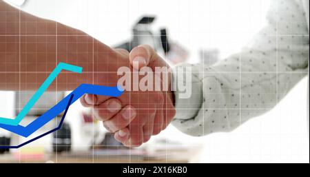 Image of digital interface and financial data processing over business people Stock Photo