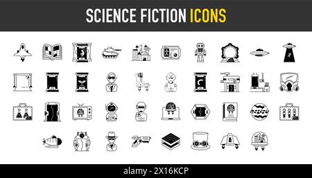 Set of thin science fiction Icons. Vector icon illustration Stock Vector