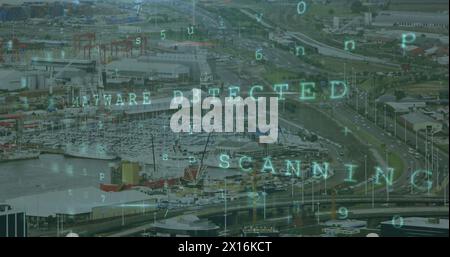 Image of data processing over cityscape Stock Photo