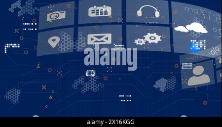 Image of financial data processing and digital icons Stock Photo