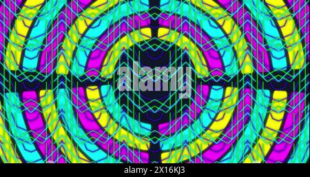 Image of kaleidoscopic colorful shapes on dark background Stock Photo