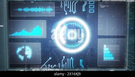 Image of digital scope over server room Stock Photo