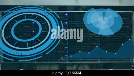 Image of digital scope over server room Stock Photo