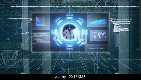 Image of digital scope over server room Stock Photo