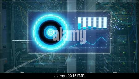 Image of digital scope over server room Stock Photo