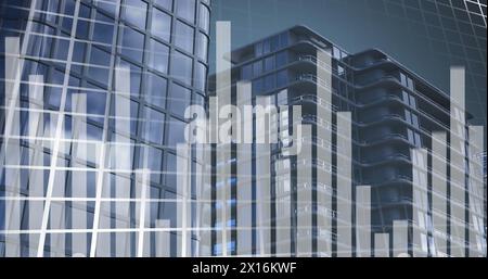 Digital image of statistical data processing against tall buildings Stock Photo