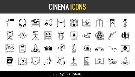 Simple Set of Cinema Vector Icon. Contains such Icons as Movie Theater, TV, Popcorn, Video Clip and more. Stock Vector