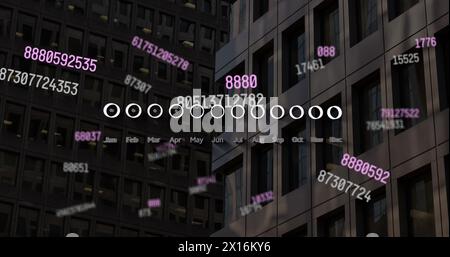 Image of data processing over cityscape Stock Photo