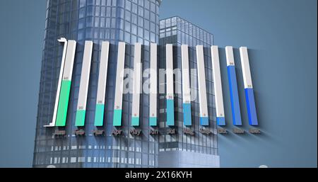 Digital image of statistical data processing against tall buildings Stock Photo