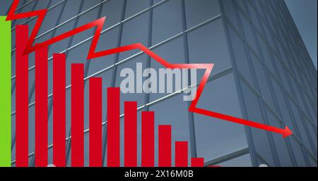 Digital image of statistical data processing against tall building Stock Photo