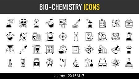Set of biochemistry icons. Science, scientific activity elements - icon collection. Simple vector illustration. Stock Vector