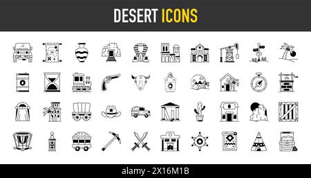 Desert vector icons. design concept, flat style art icons on white background Stock Vector