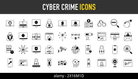 Cyber crime and security icon set. Data protection symbol. Secured network icon collection. Technology concept. Vector illustration. Stock Vector